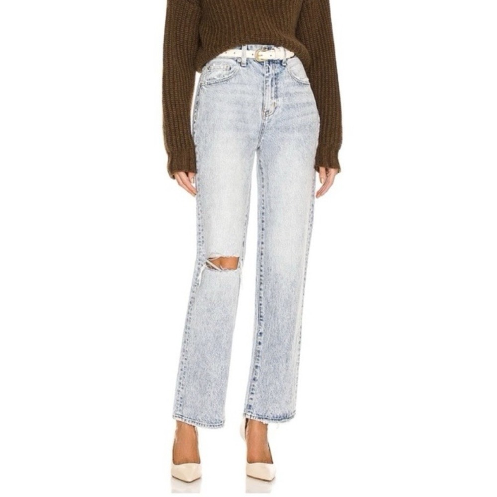 Pistola Cassie Super High Rise Straight Distressed Jeans Size 28 Blue Distressed
